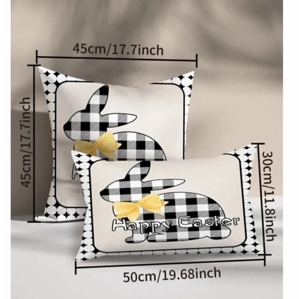 Easter Pillow Cover Buffalo Check Bunny Plaid Zipper Closure 17.7 Inch Square